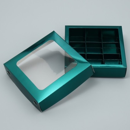 Box for sweets, confectionery packaging, 9 cells, “Emerald”, 14.7 x 14.7 x 3.5 cm-3