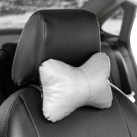 Car bone pillow, on the headrest, eco -leather perforated, gray 16x24 cm