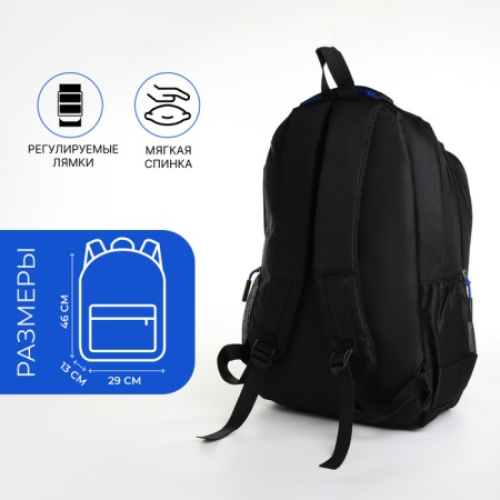 Youth backpack from textiles on lightning, 4 pockets, black/blue color-1