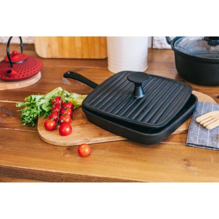 Pan grill Cast iron shade "Square", 23 × 23 cm, with a drain and a pen, black color-7