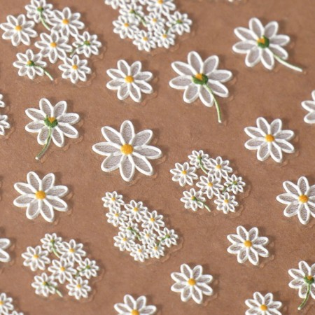 Nail stickers "Bouquets of daisies", voluminous, white color-2
