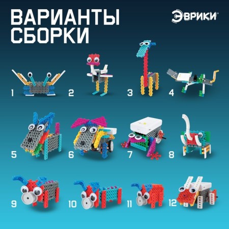 Robot "Animals" Euryk, electronic designer, batteries, 12 assembly options, 182 parts-2