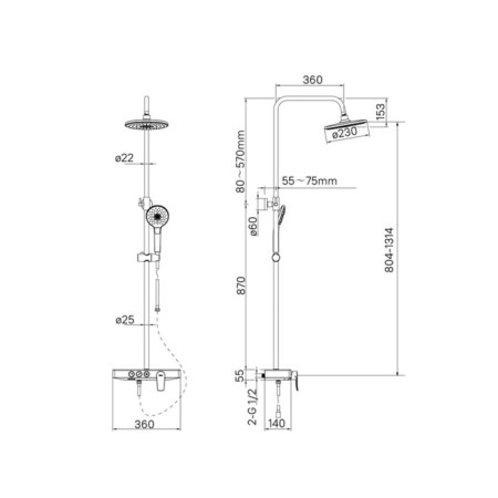 Shower system IDDIS SheLFY SheSB3FI06, tropical shower, shower, brass, chrome-5