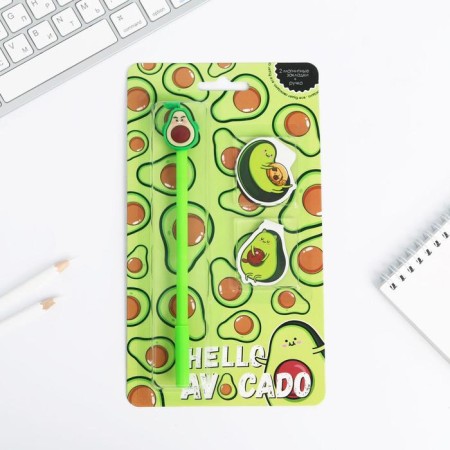 Chancellery set "Hello Avocado": magnetic bookmarks 2 pcs and pen