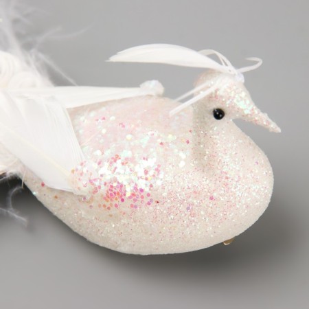 Fluffy on the clothespin "Dove with a high crest and in sparkles" White 7x5x28 cm-3