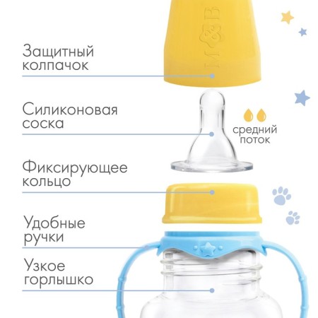 A bottle for feeding "Trend. Dogs ”, classic throat, 150 ml., 3 months, cylinder, with handles, blue color-2