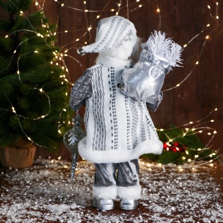 Santa Claus "checkered" music moves his head, 43 cm, gray-2