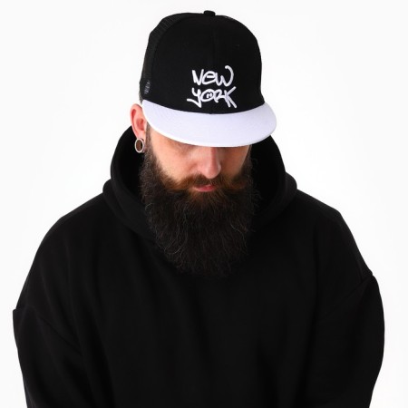 Men's cap with a direct visor of New York, black color, mesh, pr 56-9