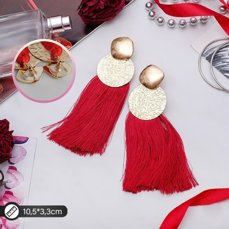 Earrings Assorted Hindi's Hands, burgundy color in gold, l brush 6.5 cm