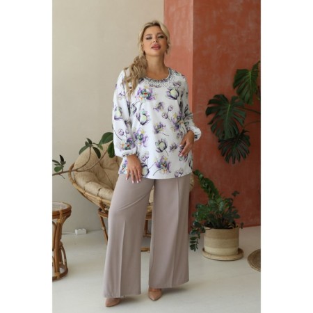 Female blouse, size 52, white, purple color-10