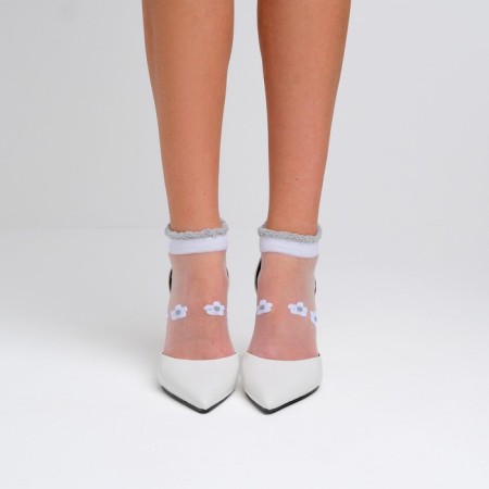 Women's socks glass minku "flowers", white color, size 36-37 (23 cm)-1