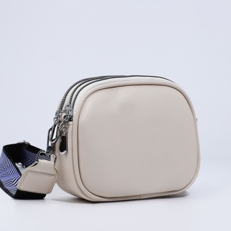 Cross-Body bag on zippers, external pocket, beige color-2