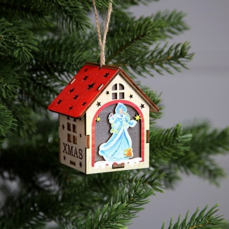 Christmas tree toy "House with the Snow Maiden", from batteries, glow warm white-1