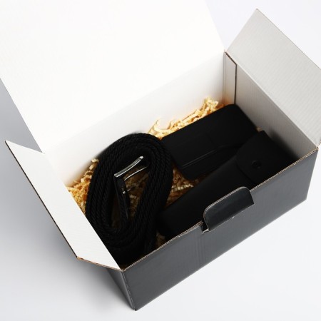Gift set, woven belt, glasses for glasses, cardholder on the phone, black color-8