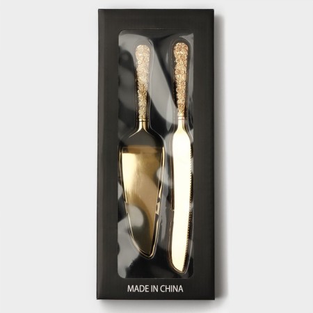 Goldy cake set, 2 items: knife length 27 cm, blade length 25 cm, gold color-4