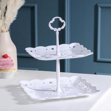 Squarebrus Frutabaker "Vivien", 2 tiers, 20 × 20 cm, 24 × 24 cm, white color