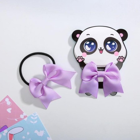 Hair elastic band with a bow "Panda" 9.5 x 8 cm-2