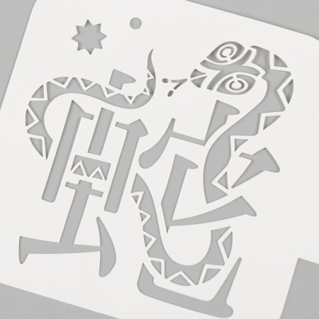 Plastic stencil "Snake and hieroglyph", size 9x9 cm-2