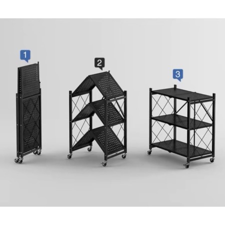 Folder drive on wheels, 3 shelves, 71 × 34 × 88cm, black matte color-10