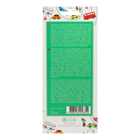 Pencils 12 colors BrunovisConti Happycolor, three -sided, mix-6