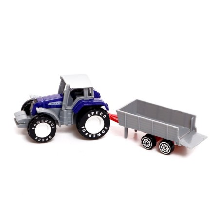 Metal “farmer” tractor, with a trailer, blue color-2