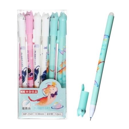 Gel handle with erased ink Calligrata, 0.38mm, blue rod, Cat Cat Cosmonaut, mix