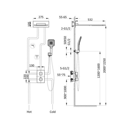 The shower system Vincea VSFW-103TMB, built-in, thermostat, tropical shower, black-2