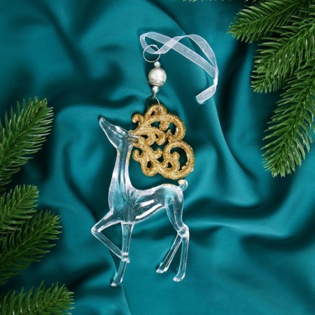 Christmas tree decoration "Deer with patterned horns shine" 9x16 cm, mix, transparent gold-3