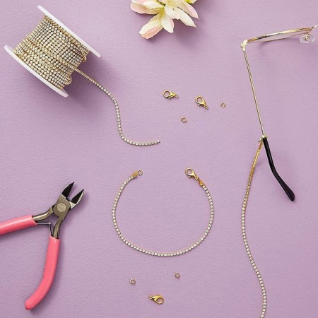 Chain with rhinestones, metal, glass, 2 mm, 9 ± 1 m, gold color-2