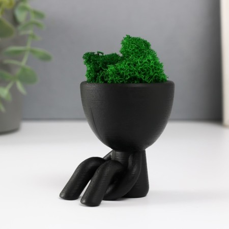 Kashpo concrete mini "Mr. Green in anticipation" with moss black 5.5x7x7 cm (moss green stabiliz)-3