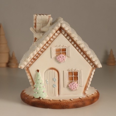 Souvenir Polystone Light "Gingerbread House with Patterns, with birds" 16.5x16x17 cm-1