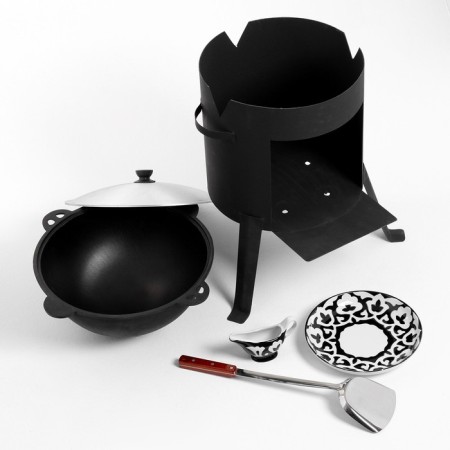 Set for pilaf 5 items, cauldron 10l, stove for cauldron, saucer, frog 28cm, Schumovka 45cm-6