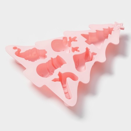Baking form of the share "New Year's mood", silicone, 23 × 19 × 2.5 cm, 6 cells, pink color-2