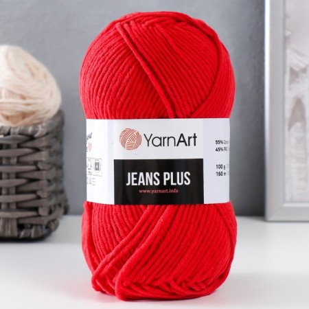 Yarn "Jeans Plus" 55% cotton, 45% acrylic 160m/100g (90 scarlet)