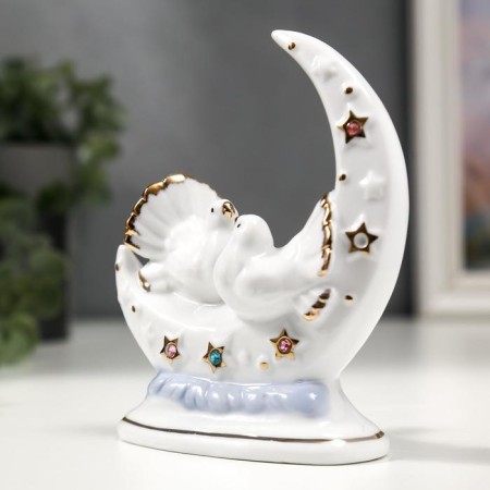 Souvenir ceramics "White pigeons with a month" with gold, rhinestones 12 cm-1