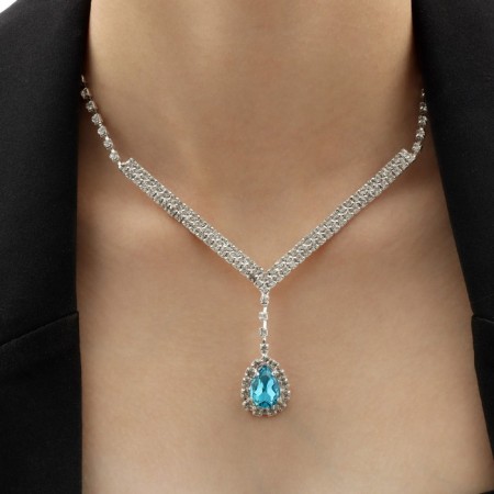 Set 2 objects: earrings, necklace "elite" drops of triangle, white-white color in silver, 40 cm-3