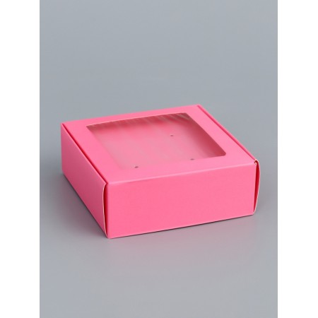 PVC jewelry box window 8 x 8 x 3 cm, pink