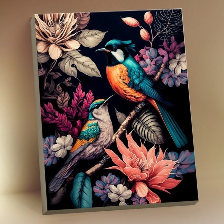 Picture on numbers with a whip 40x50, black canvas "Paradise Birds" (28 colors) BHR0588