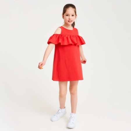 Платье для девочки MINAKU: Cotton Collection цвет терракот, рост 104-5