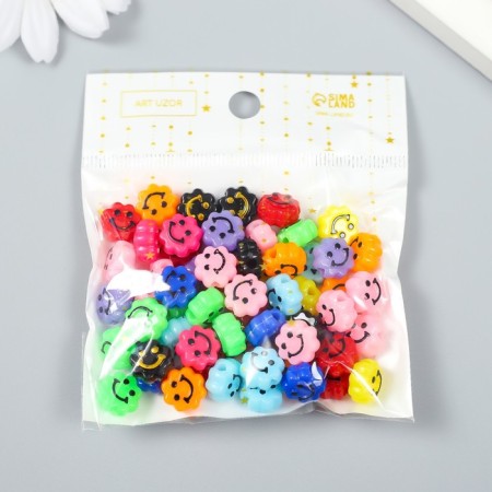 Beads for creativity Plastic "Smiley on the Flower" Bright set 20 grams 0.6x1x1 cm-3
