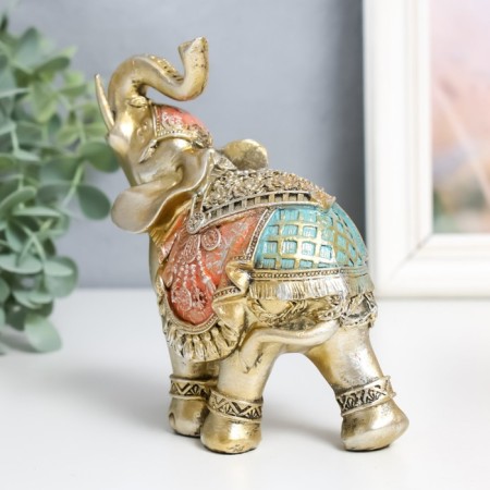 Souvenir Polystone "Golden Elephant in Colorful rich Popone" MIX 6x11x13 cm-2