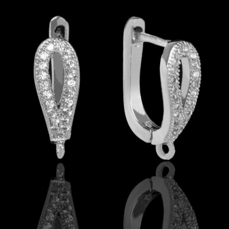 Schwenzes with an English fastener with zircon "drop", white color in silver (1 pair)