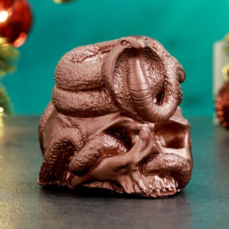 New Year. Symbol 2025. Summary of the New Year's Skull with a snake 9.5x7.5cm, copper-1
