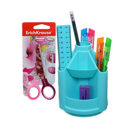 A desk of a desktop on a rotating stand of 5 items, Erichkrause Mini Desk, Pastel Mint, plastic, mint-3