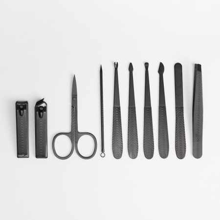 Manicure set, 10 items, in case, gray/black color-3