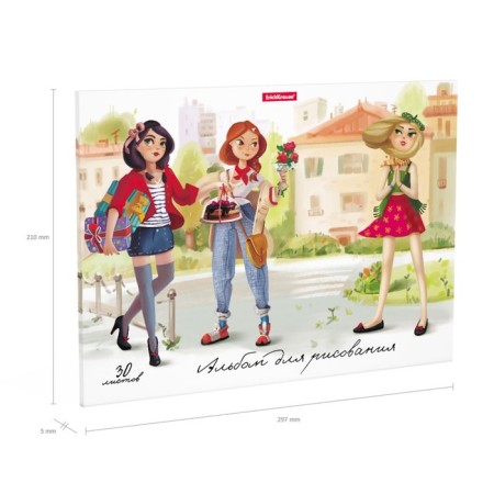 Album for drawing A4, 30 sheets, block 120 g/m², glue, Erich Krause "Beauty Girls", 100% whiteness, solid substrate-2
