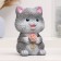 Piggy bank "Cat with flower" gray, 18 cm