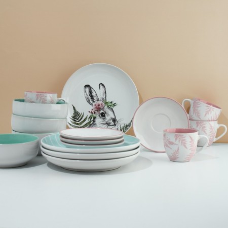 A set of dishes for 4 persons "Easter. Forest characters ”, 16 objects: 4 plates 23 cm, 4 bowls 14.5 cm, 4 circles 250 ml, 4 saucers 15 cm.-18
