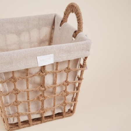 Basket for storage of manual weaving, with handles, square, jute, 27x27x31 cm-2