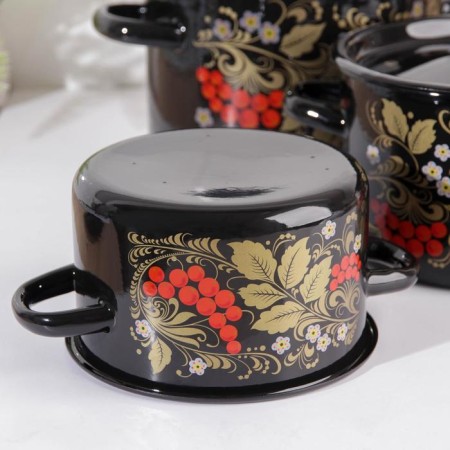Set of pots “Ryabina”, 3 subjects: 1.5 l, 2.9 l, 4.5 l, enameled covers, induction-2